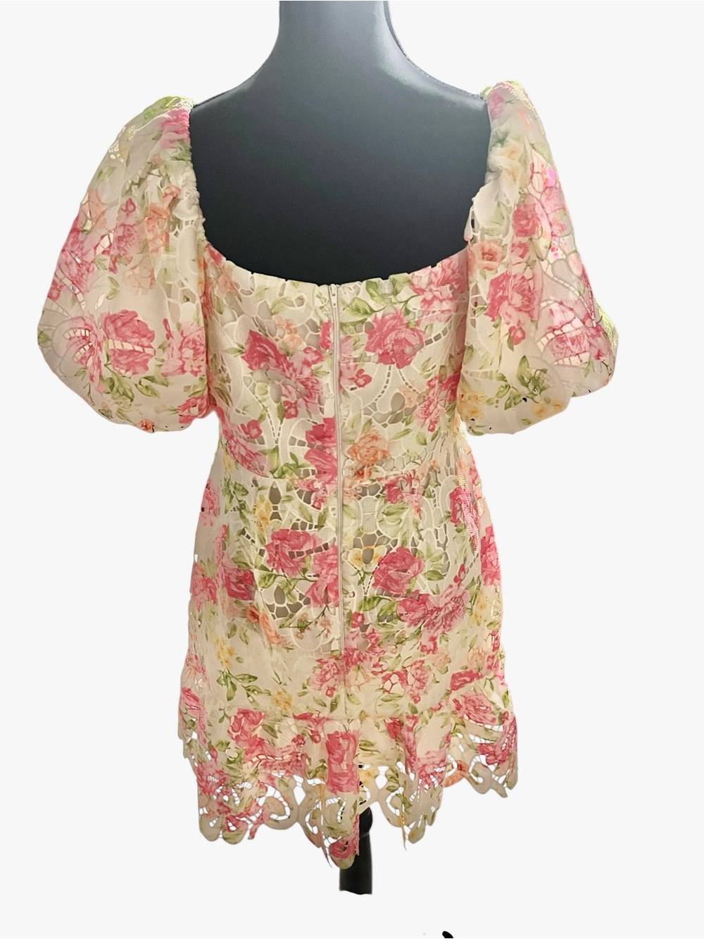Flying Tomato Pink Floral Lace Puff Sleeve Mini Dress Size Large NWOT - Picture 3 of 7